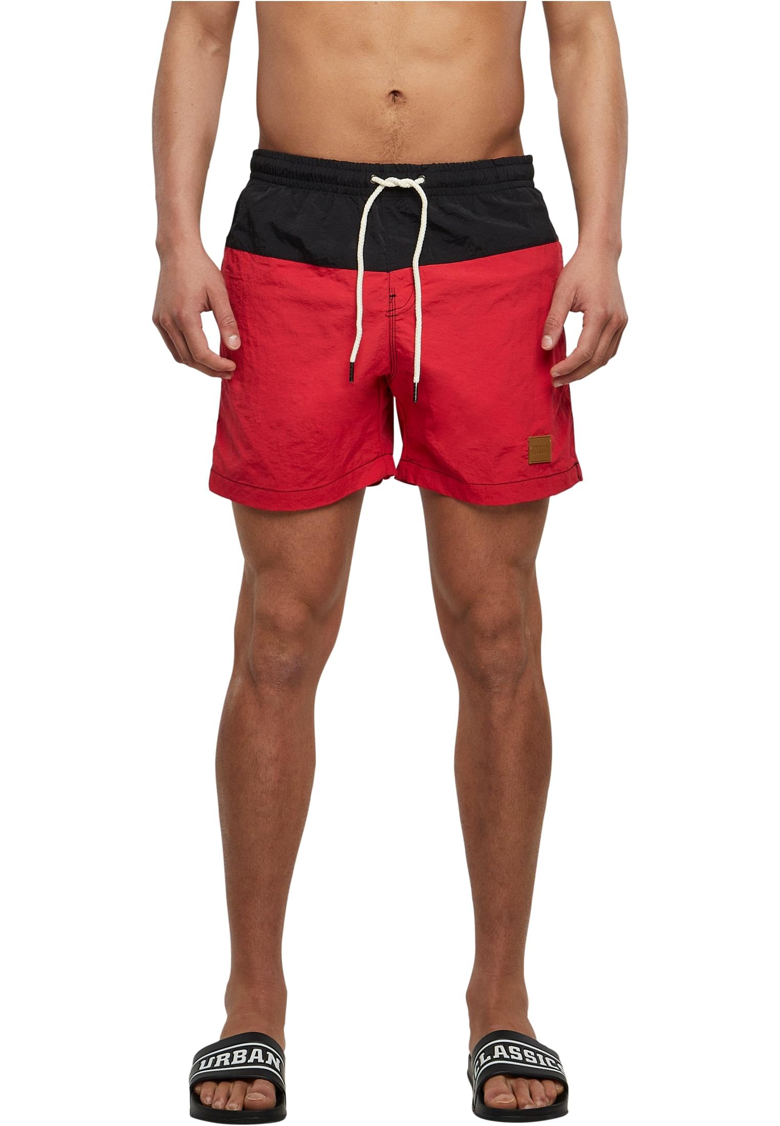 Urban Classics Men's Block Swim Shorts Trunks, Blk/Red, L