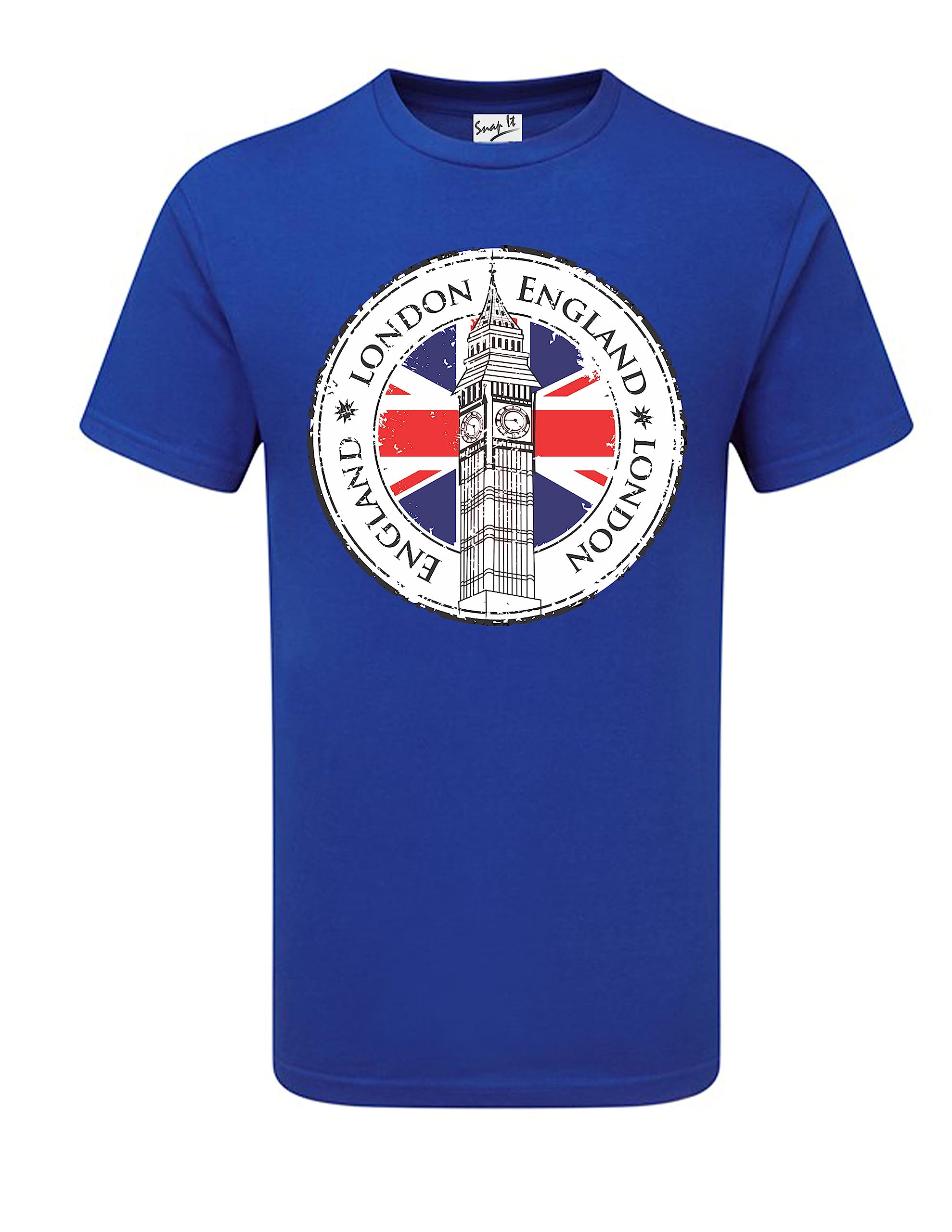 London England T-Shirt with Union Jack Souvenir Quality Printed BigBen Tower Unisex Top T-Shirts. (as8, Alpha, l, Regular, Regular, Royal)