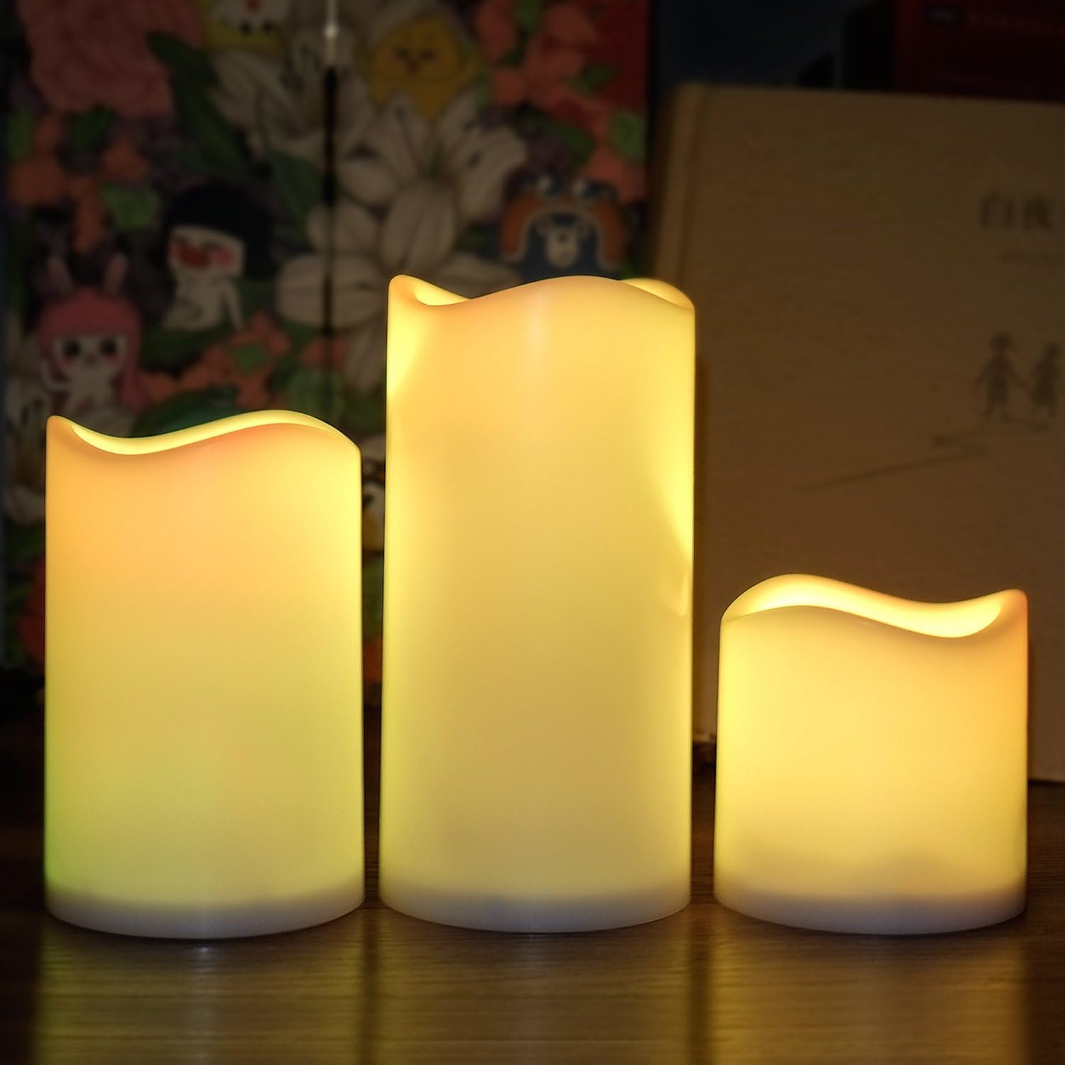 iCherir Flickering Flameless Candles with Remote Timer, Battery Operated LED Tea Lights, Unscented Votive Pillar Candles Bulk, Electric Window Candle Lights for Home Ambience Party Celebration(3-Pack)