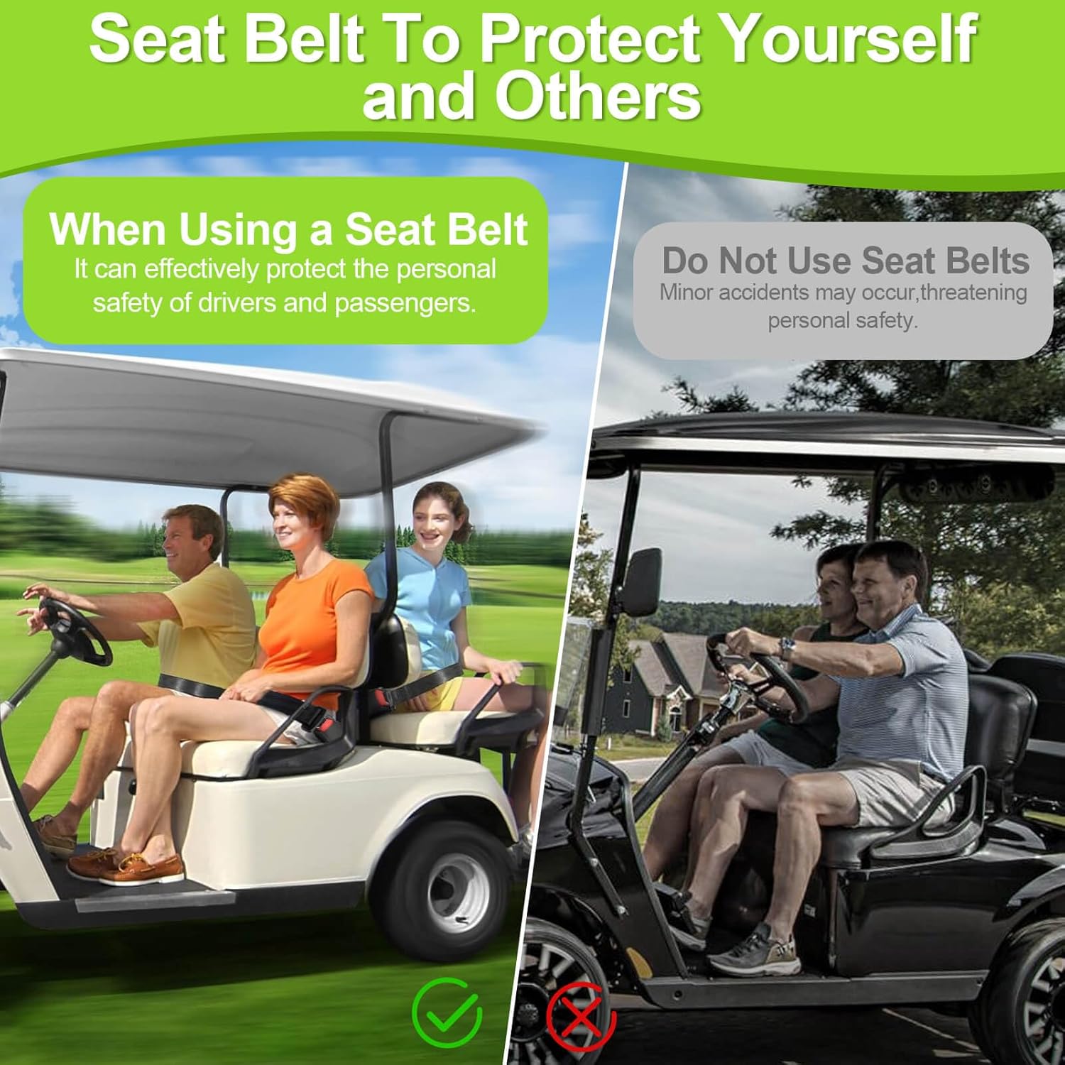 61 Inch Retractable DOT SeatBelts Street Legal 4 Passenger(2+2) Golf Cart Seat Belts Kit Bracket Fits EZGO TXT Yamaha Club Car DS (NOT FIT 2 Passenger Club Car Precedent Yamaha G29 Drive EZGO RXV)