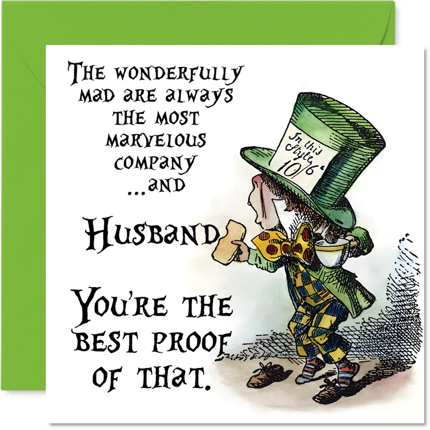 Husband Birthday Card - Mad as a Hatter - Happy Birthday Card for Husband from Wife Partner, 145mm vintage storybook Bday Greeting Cards