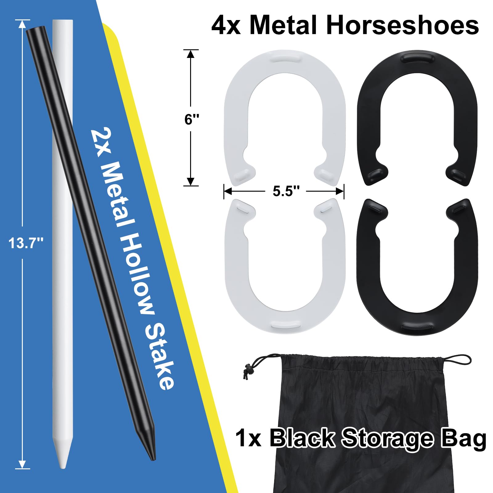 Horseshoes Outside Game for Kids, Metal Horse Shoes Game Kit Includes 4 Horseshoes 2 Stakes, Backyard Beach Outdoor Game for Kids ?Not for Adults? White Black