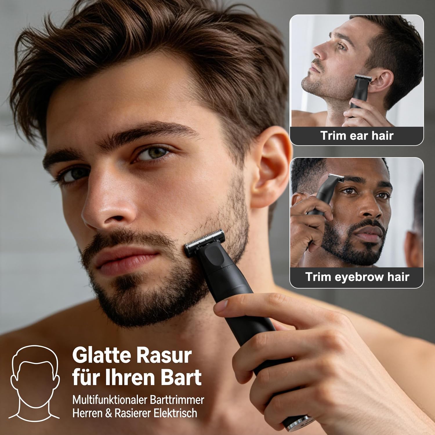 Barttrimmer Herren, Rasierer Herren Elektrisch multifunktional Körperrasierer Typ-C Nass&Trocken mit 4 Aufsteckkämmen, 120 Min Laufzeit Digitalanzeige für Bart & Körperhaare