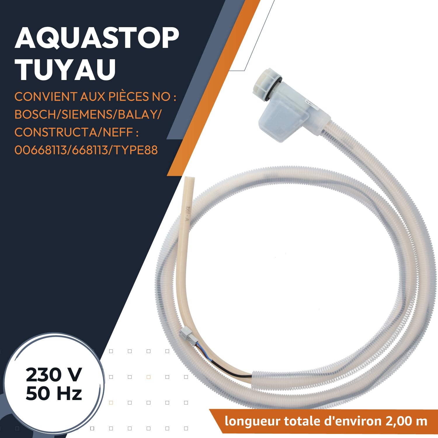 Tuyau Aquastop BITRON type 88 3/4 pouces 1,68 m compatible lave-vaisselle Bosch Siemens iQ300 iQ500 iQ700