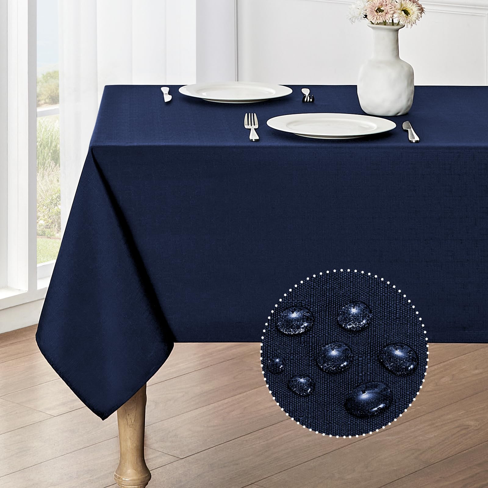 Veblandy Rectangle Tablecloth Waterproof 60x104 inch Linen Textured Table Cloth Stain and Wrinkle Resistant Washable, Decorative Fabric Table Cover
