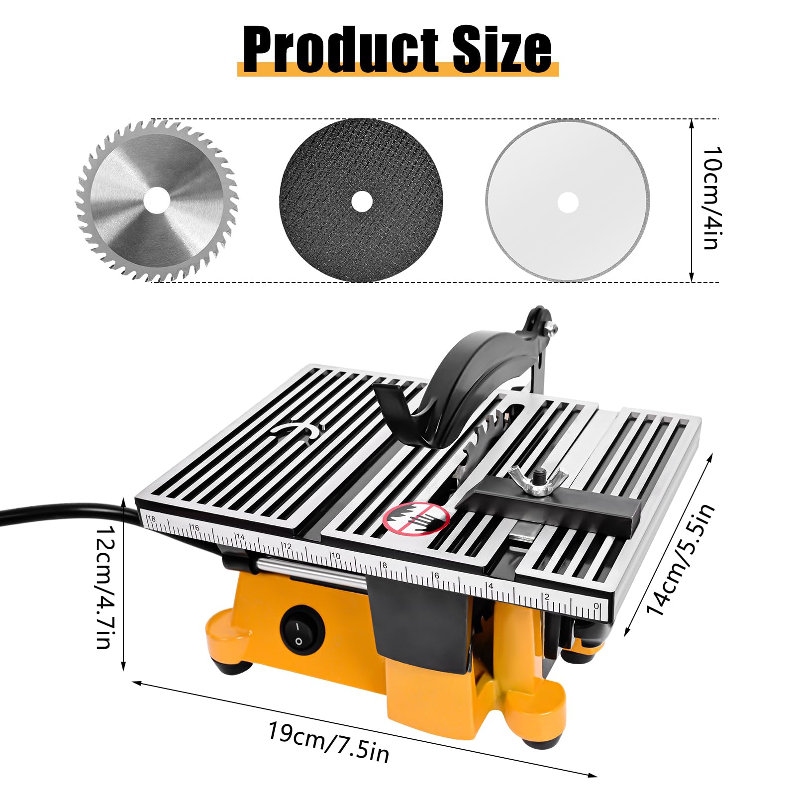 Vevitts Mini piła stołowa, 60 W, 110 V, przenośna piła stołowa, ławka, elektryczna maszyna do cięcia do majsterkowania, ręcznie wykonanego rzemiosła do obróbki drewna, z 3 ostrzami