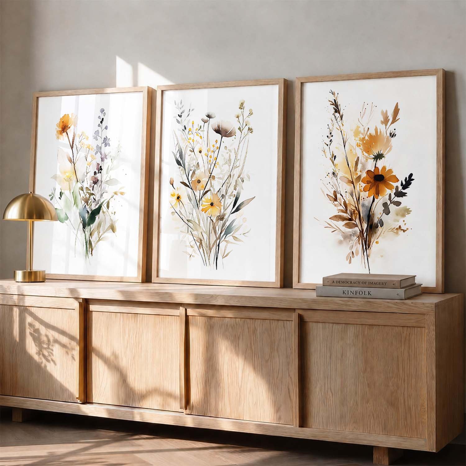 Bohemian Floral Wall Art Set - 3 Prints with Frame -9