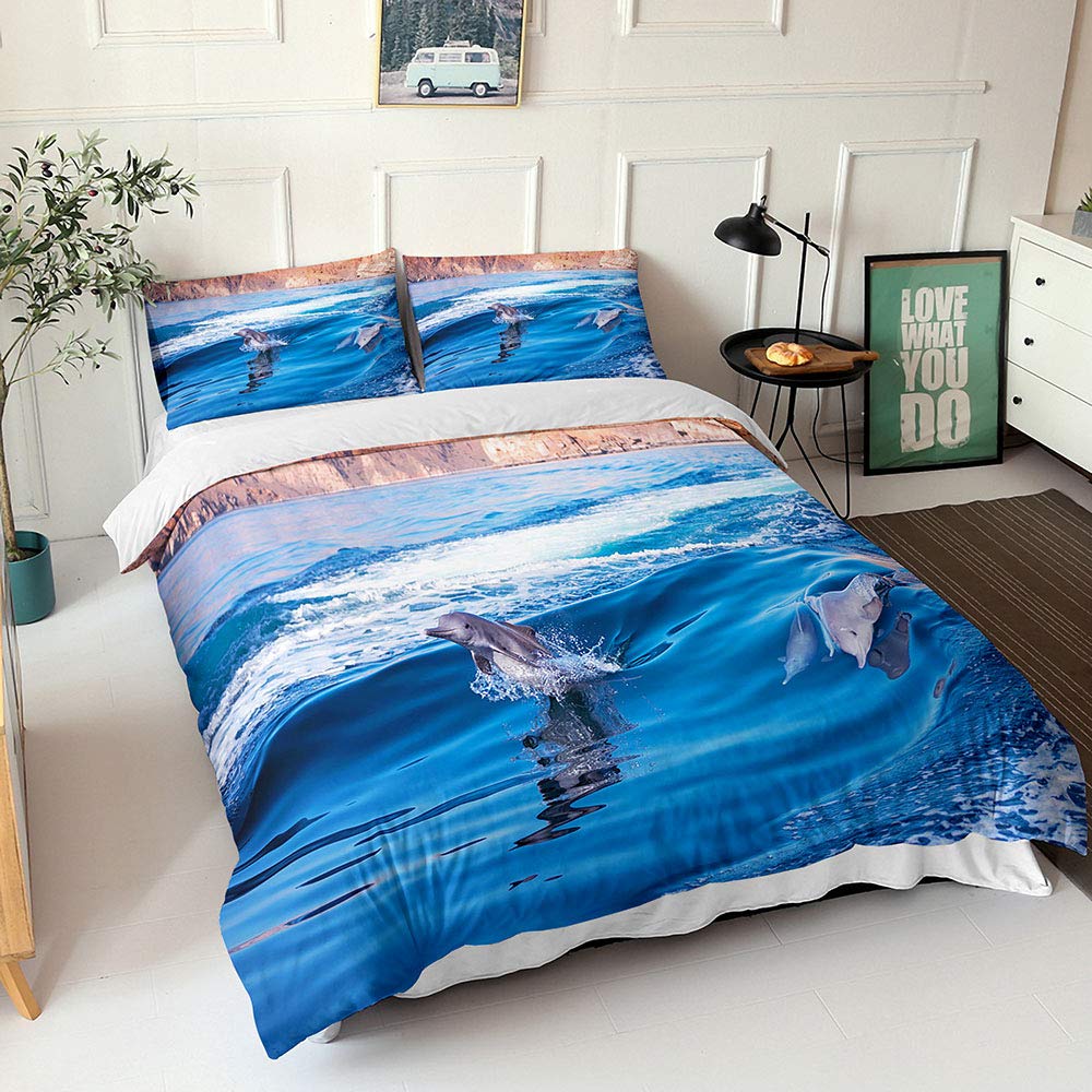Jingzhang Set Biancheria Da Letto Delfino E Oceano – Copripiumino King Size Con Federe – Microfibra Morbida Con Cerniera – Tema Arcobaleno E Rosa