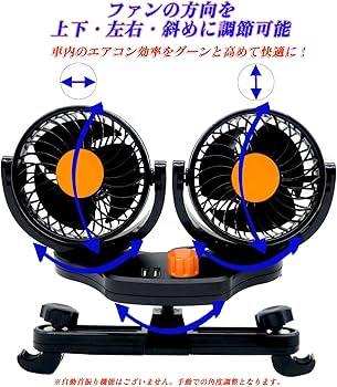 Amazon | 双頭車載ファン 車載扇風機 クリップ式 ツインファン扇風機