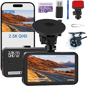 Dash Cam Front and Rear Camera, Dash Cam WiFi/APP Control Dashcam W/ 64GB Card, 2.5K Dashcam Front + 1080P Rear Car Dash Camera W/Super Night Vision, Loop Recording, G-Sensor, Max Support 256GB
