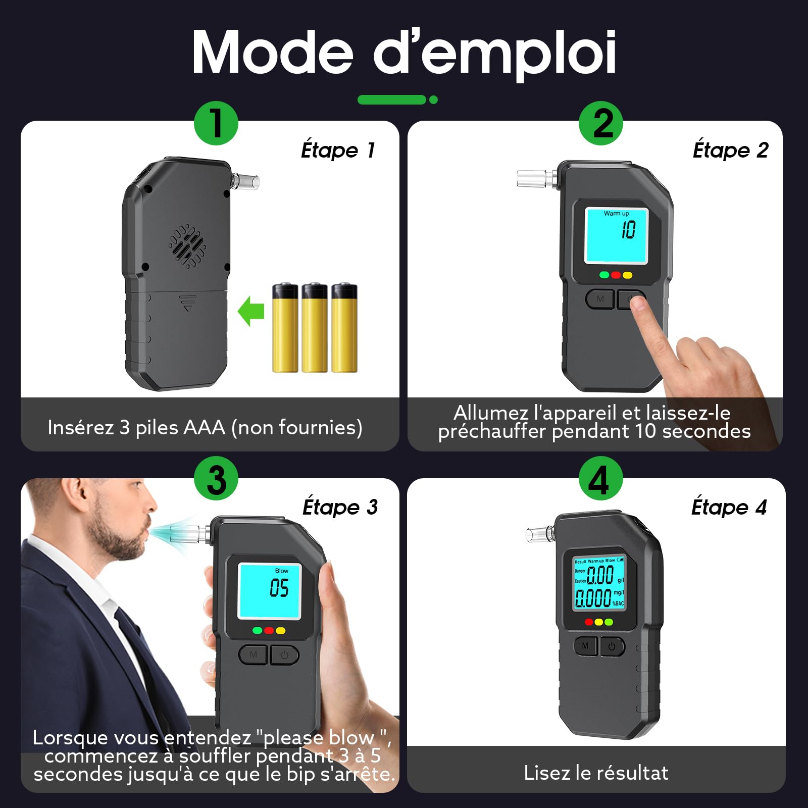 Ethylotest Electronique, Etiloteste Electronique Écran LCD, Portable Alcotest avec Mémoire Affichage Numérique avec 20 Embouts pour Usage Test Person Professionnel Domicile