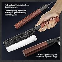 Vista 4 de HEZHEN Juego de cuchillos de cocina 4 piezas, cuchillo de chef de acero revestido Nakiri forjado Santoku, mango octogonal de madera