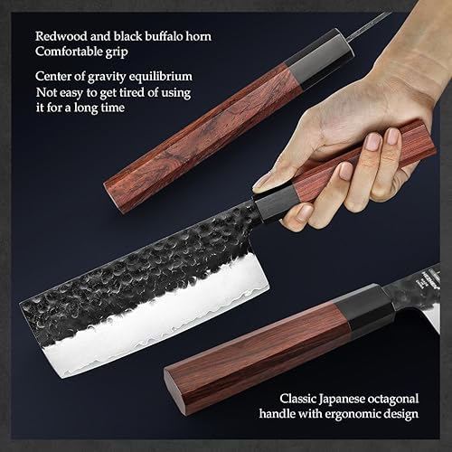 Miniatura 4 de HEZHEN Juego de cuchillos de cocina 4 piezas, cuchillo de chef de acero revestido Nakiri forjado Santoku, mango octogonal de madera