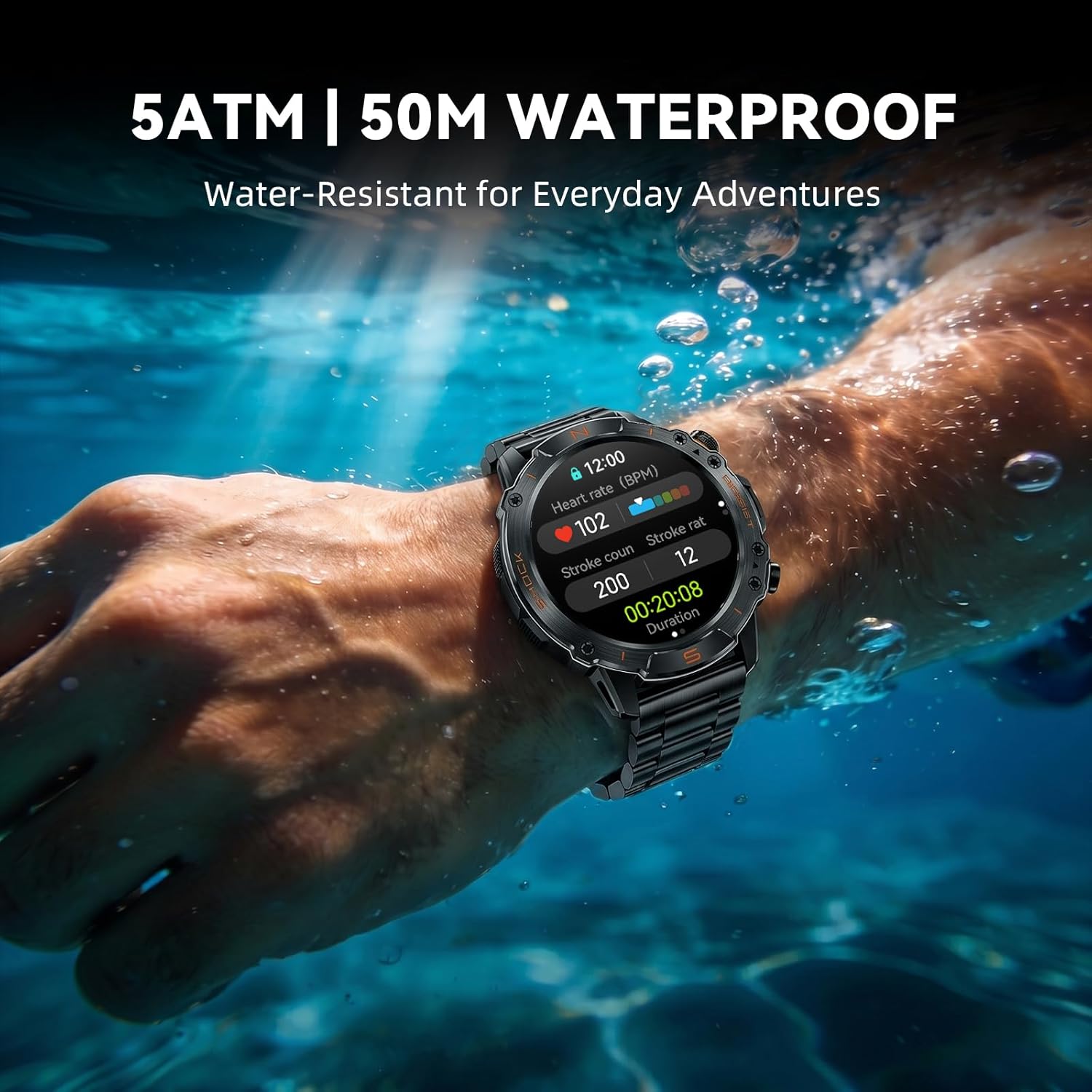WalkerFit Rugged Military Smart Watch for Men, 1.43" AMOLED Tactical Fitness Tracker (Answer/Make Call), 5ATM Waterproof, Heart Rate/SpO2/Sleep Monitor, 178+ Sports Modes, for Android iPhone, 2 Bands