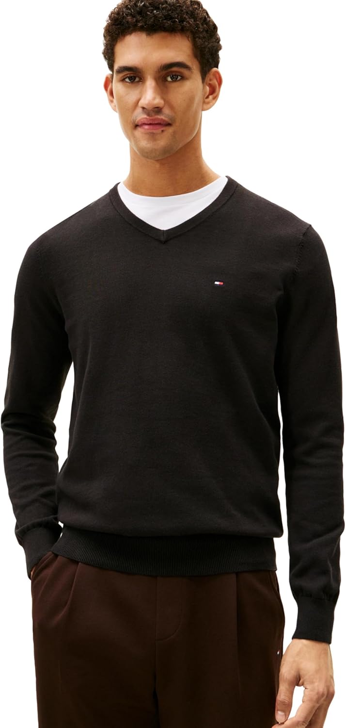 Tommy Hilfiger Mens Essential Long Sleeve Cotton V-Neck Pullover Sweater