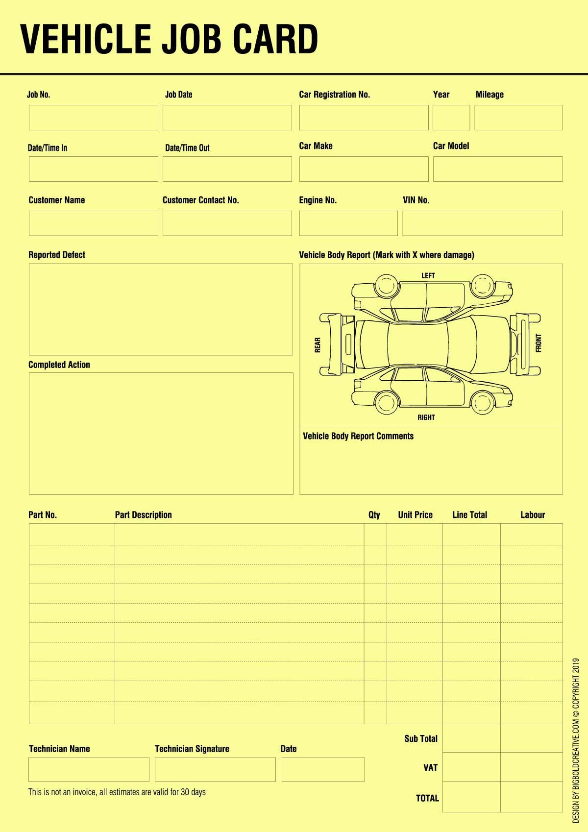 – Vehicle Service Repair Job Work Card Record Sheet for Car Service Centres (50)