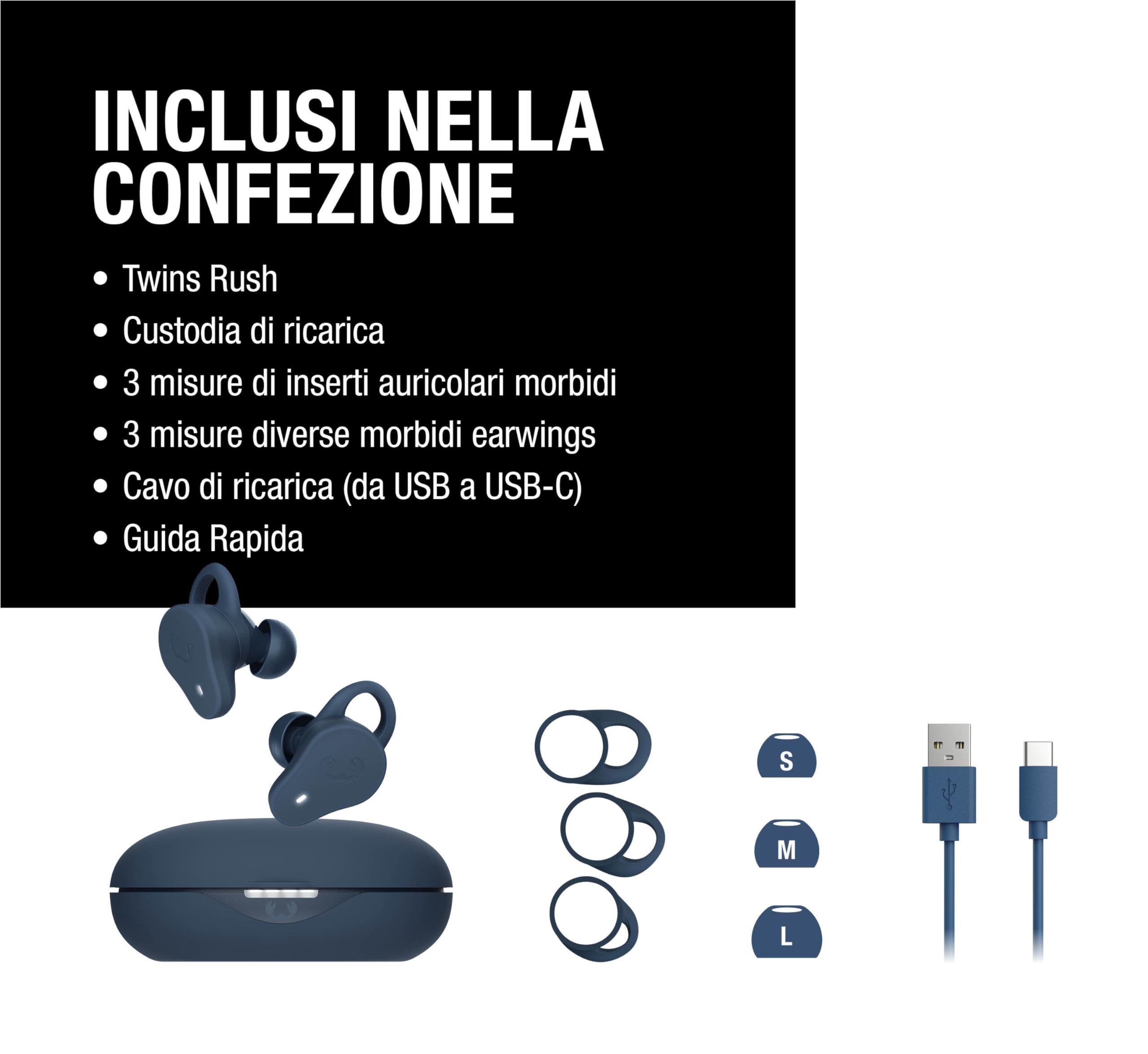 Fresh 'n Rebel Twins Rush, Cuffie Bluetooth Sportive In-Ear con Cancellazione Attiva del Rumore Ibrida, IP57 Polvere e Impermeabile, Microfono Incorporato, Controllo a Pulsante (Steel Blue)