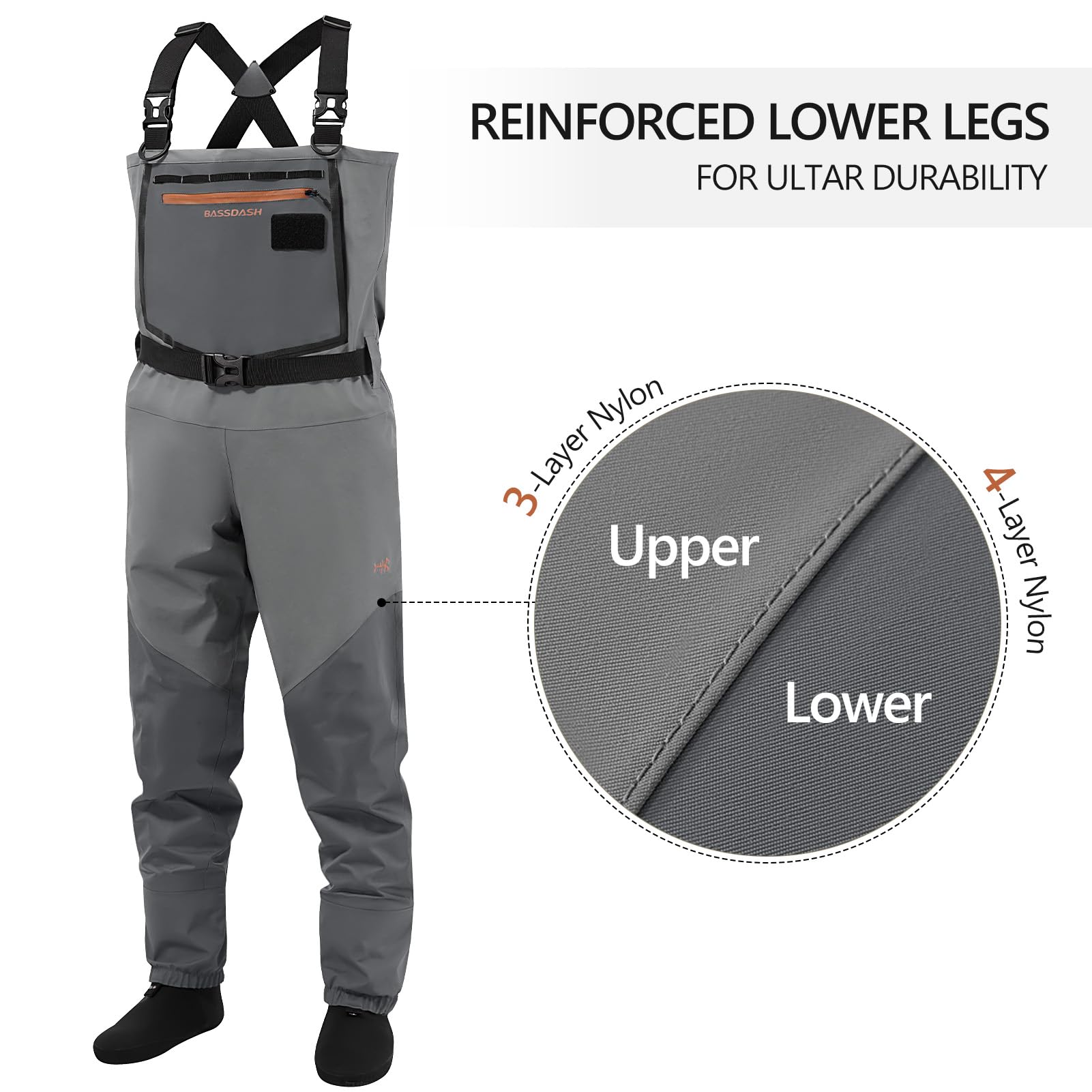 Bassdash Flex Hommes Cuissardes en Nylon Respirant Imperméables Pêche à la Mouche Pieds de Chasse Légers