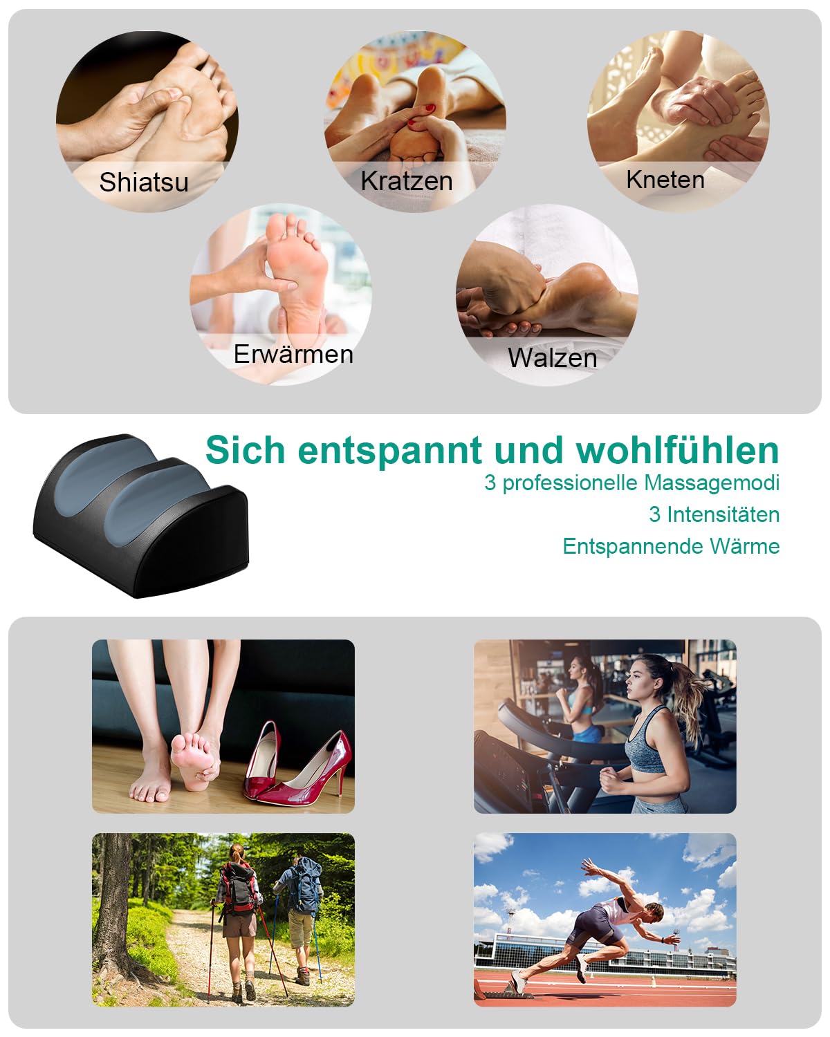 LAOBEN Masseur de pieds shiatsu chauffant, massage des tissus profonds, muscles relaxants des jambes, masseur des pieds et des mollets avec rouleaux de massage, cadeaux pour maman, papa, etc