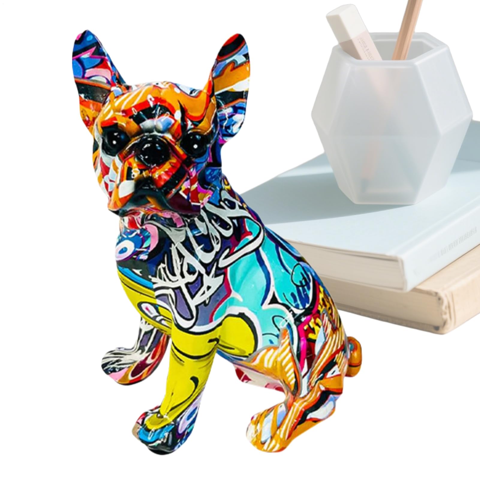 Statue de chien bouledogue coloré pour étagère de salon et chambre