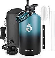 Vista 1 de RAYMYLO Botella de agua aislada de 128 onzas (índigo/negro) + vasos aislados con asa de 40 onzas (índigo/negro)