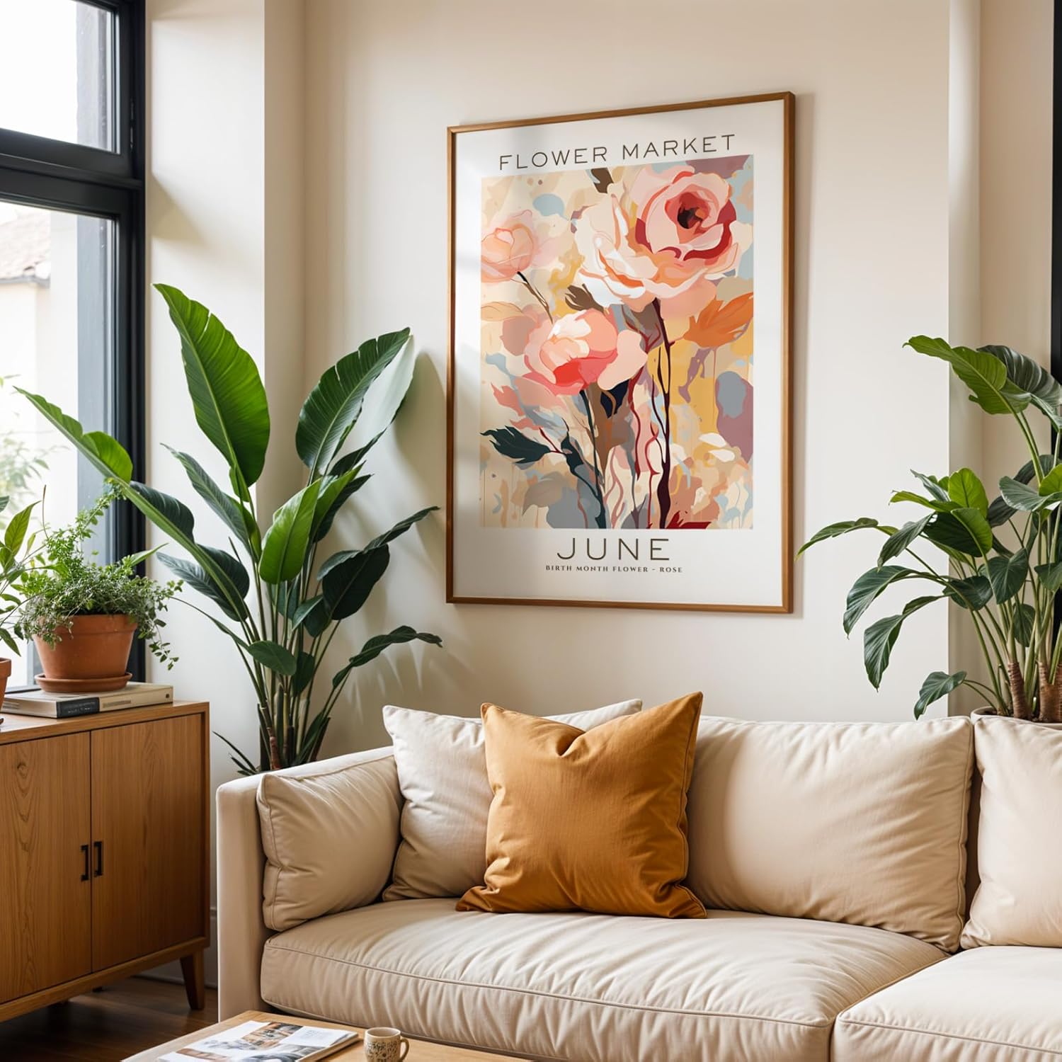Birthday Gifts for Women, Flower Market June Birthday Wall Art Print, Birth Month Gift, Abstract Floral Poster for Bedroom, Bathroom, Living Room Decor (Unframed)