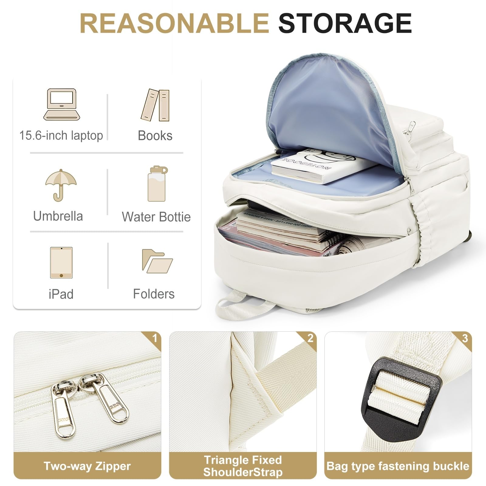 Mochila escolar Zaino Casual Multitasca Per Adolescenti, Di Grande Capacità Ragazze Ragazzi Bambini Campus Scolastico E Uso Giornaliero Viaggio-beige