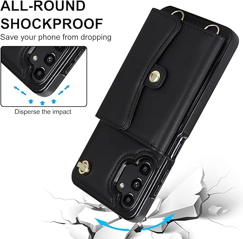 Miniatura 6 de Asuwish Funda para teléfono Samsung Galaxy A13 4G5G con bloqueo RFID, tarjetero para tarjetas de crédito, correa cruzada de muñeca, cordón de cuero,