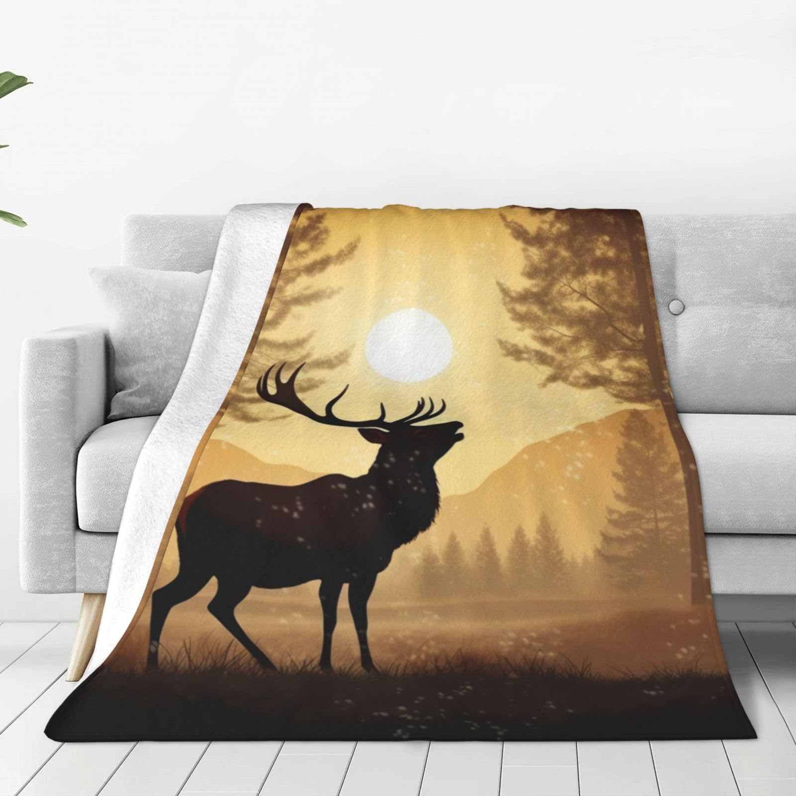 Djuetrui Black Ultra-Soft Micro Fleece Blanket Elk Artwork Throw Blanket Warm Fuzzy Plush Blanket For Couch Lightweight Flannel Throw Blankets For Sofa All Season Soft Cozy Microfiber Blanket 60"X50"
