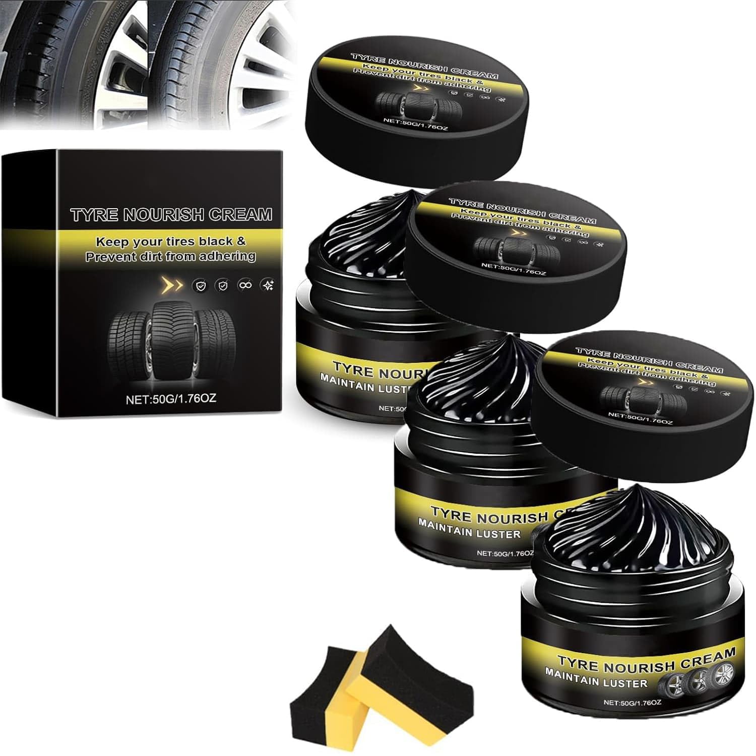 Car Tire Ceramic - Powerful Wheel Cleaning Refurbish Wax,Tyre Nourish Cream, Restores Black Gloss,Tire Shine,for Car Tires (3Pcs)