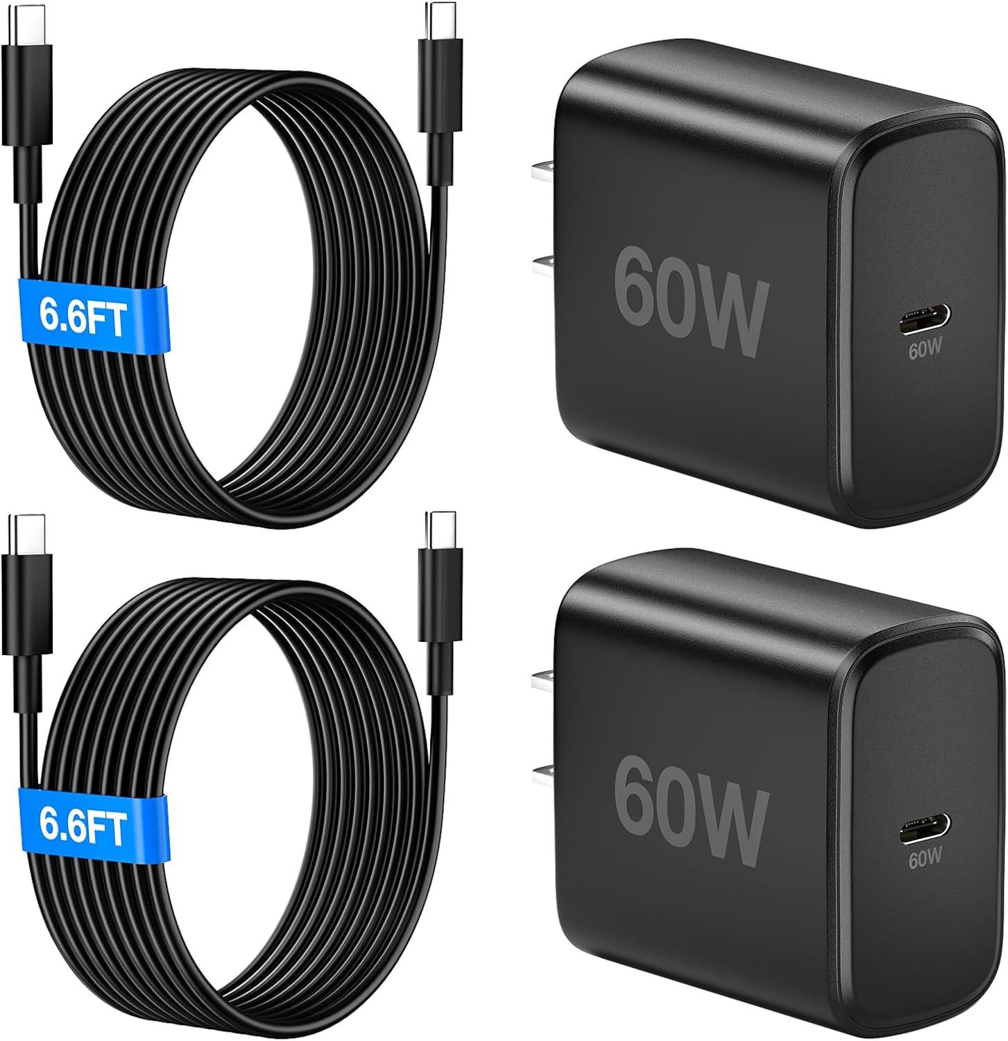 60W USB C Charger, 60 Watt Super Fast Charger Type C with 2X 6.6FT Cable