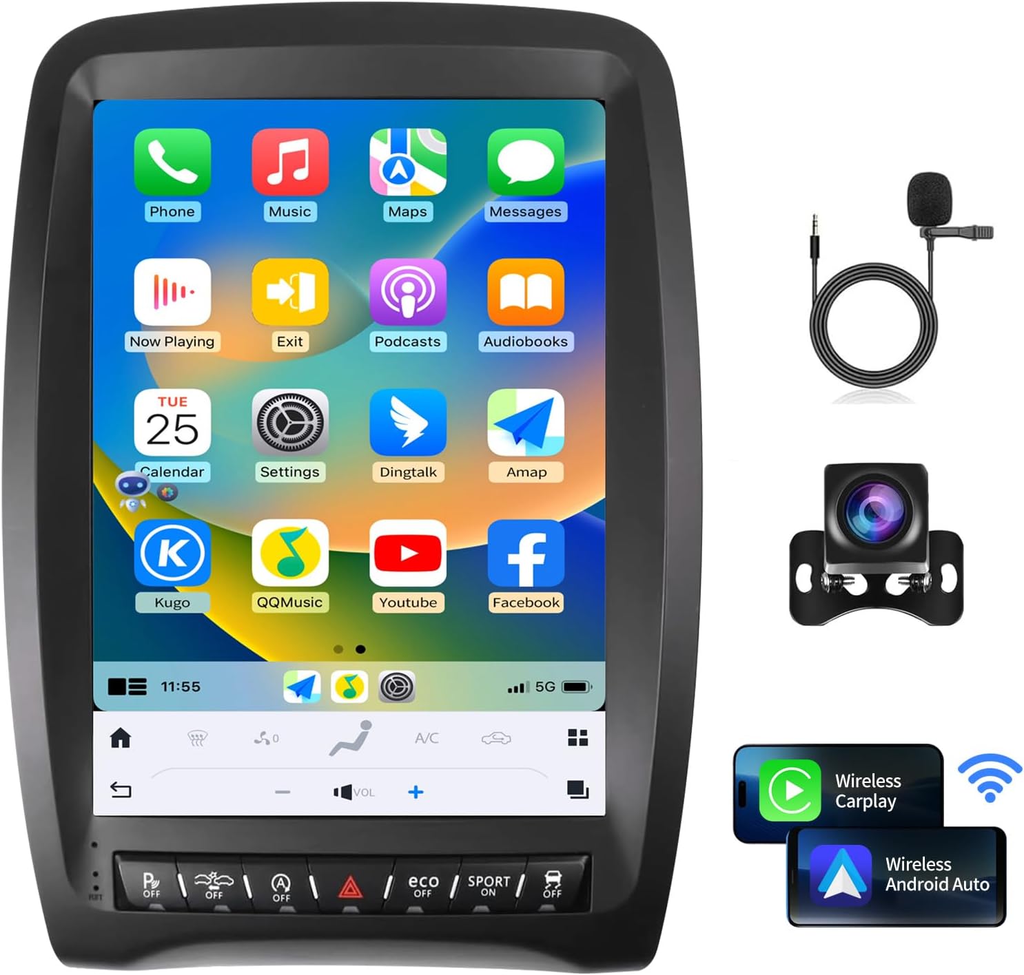 Qualcomm Car Radio for Dodge Durango 2014-2020 Stereo Replacement Android 13 Carplay Android Auto Head Unit Upgrade 12.1 Inch 2K IPS Touch Screen Tesla Style GPS Navigation Multimedia Play