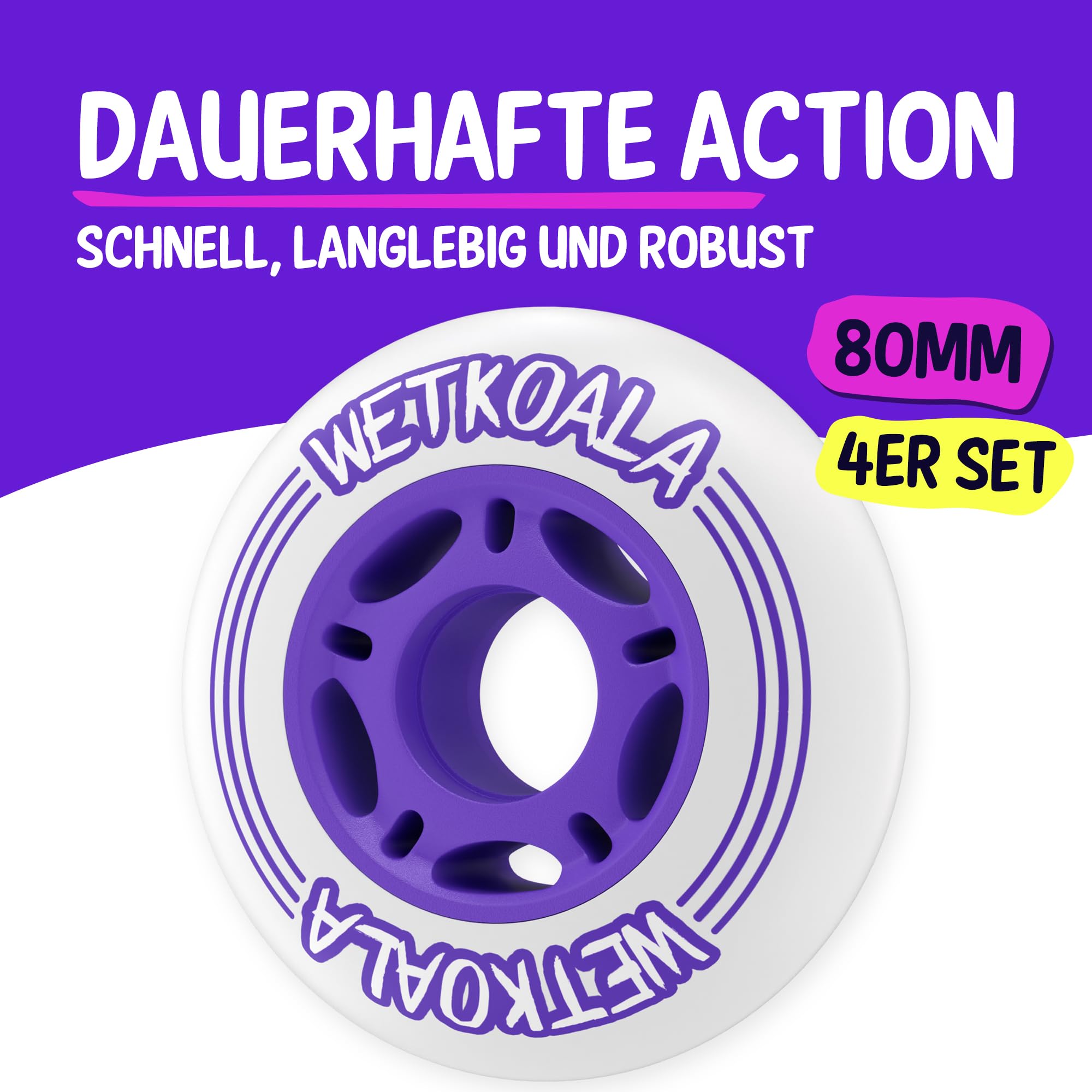 Inliner Rollen 80mm 85A (4 Stück) Starker Grip und lange Haltbarkeit auf jedem Untergrund für Inline Skates, Scooter, Waveboard, Roller und mehr