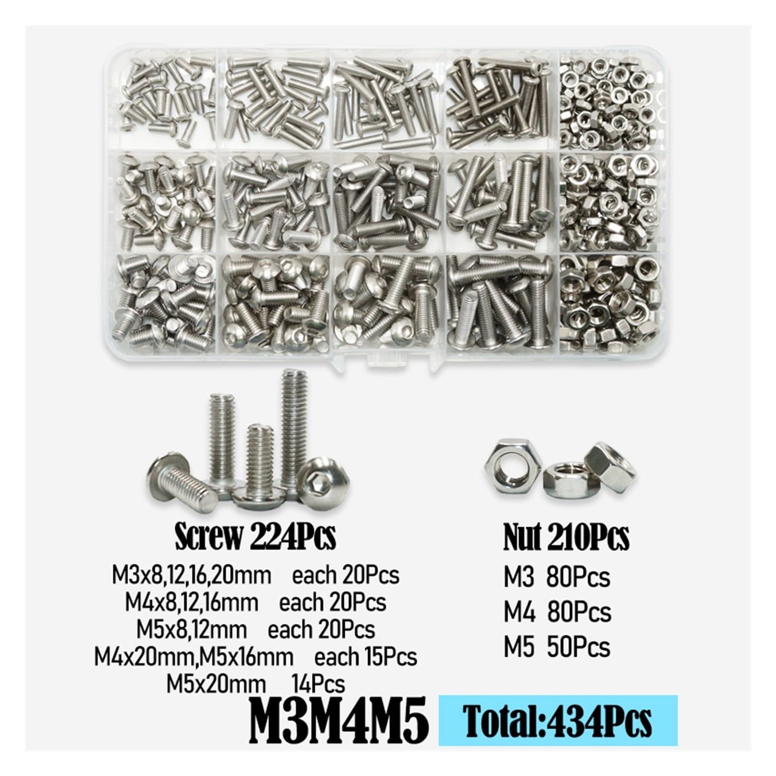 Kit de tornillos hexagonales redondos de acero inoxidable 304