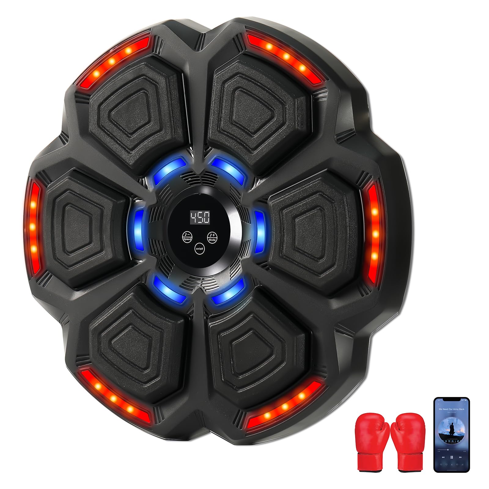 Music Boxing Machine Adulto, Máquina de Boxeo Musical de Pared con Guantes de Boxeo, 9 Modos de Velocidad y Modo de Conteo, Boxeo Pared Bluetooth para Musical Liberar Estrés y Entrenar