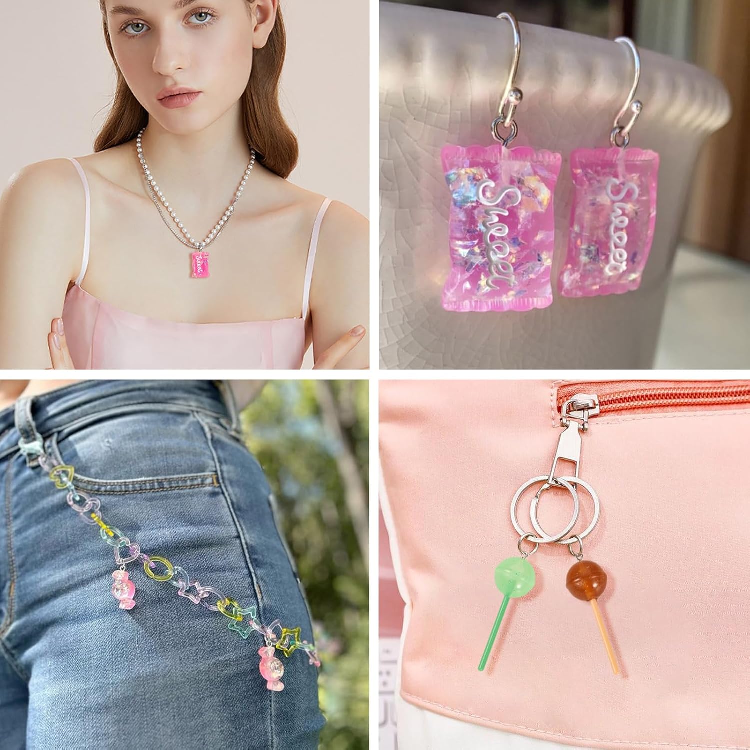 Cheriswelry 24Pcs Resin Imitation Food Charms Candy Lollipop Resin Pendant Cute Dessert Charm Hang Ornaments 27.5-64mm for Keychain Necklace Earring Jewelry Making Supplies - Image 4