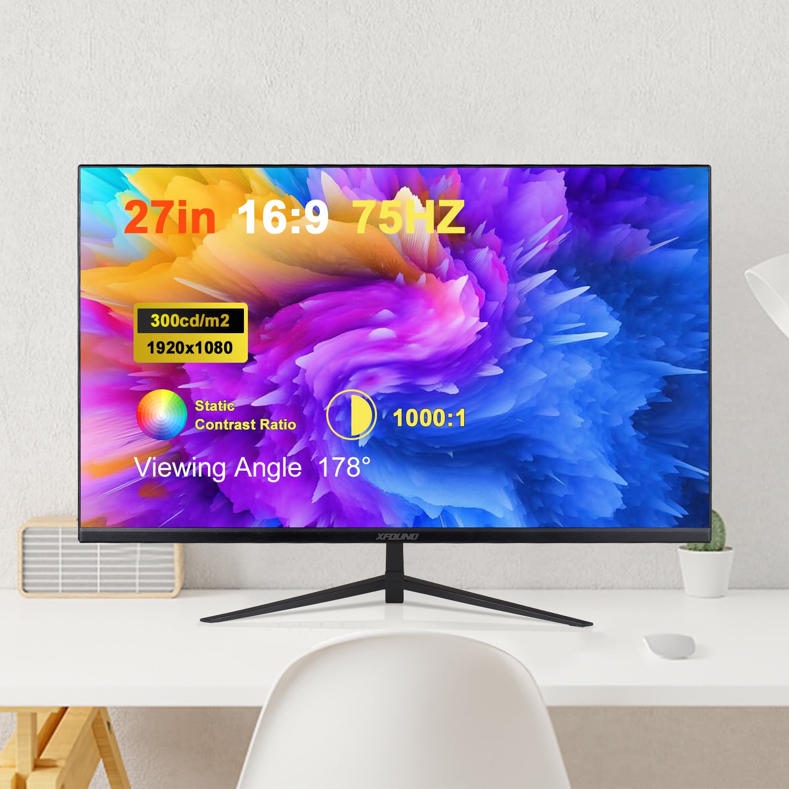 HUIOP Monitor do gier 2K 27 cali LED 2560x1440 165Hz 1ms Monitor na biurko ochrona oczu panel IPS 16:9 o wysokiej przejrzystości 300cd/m2