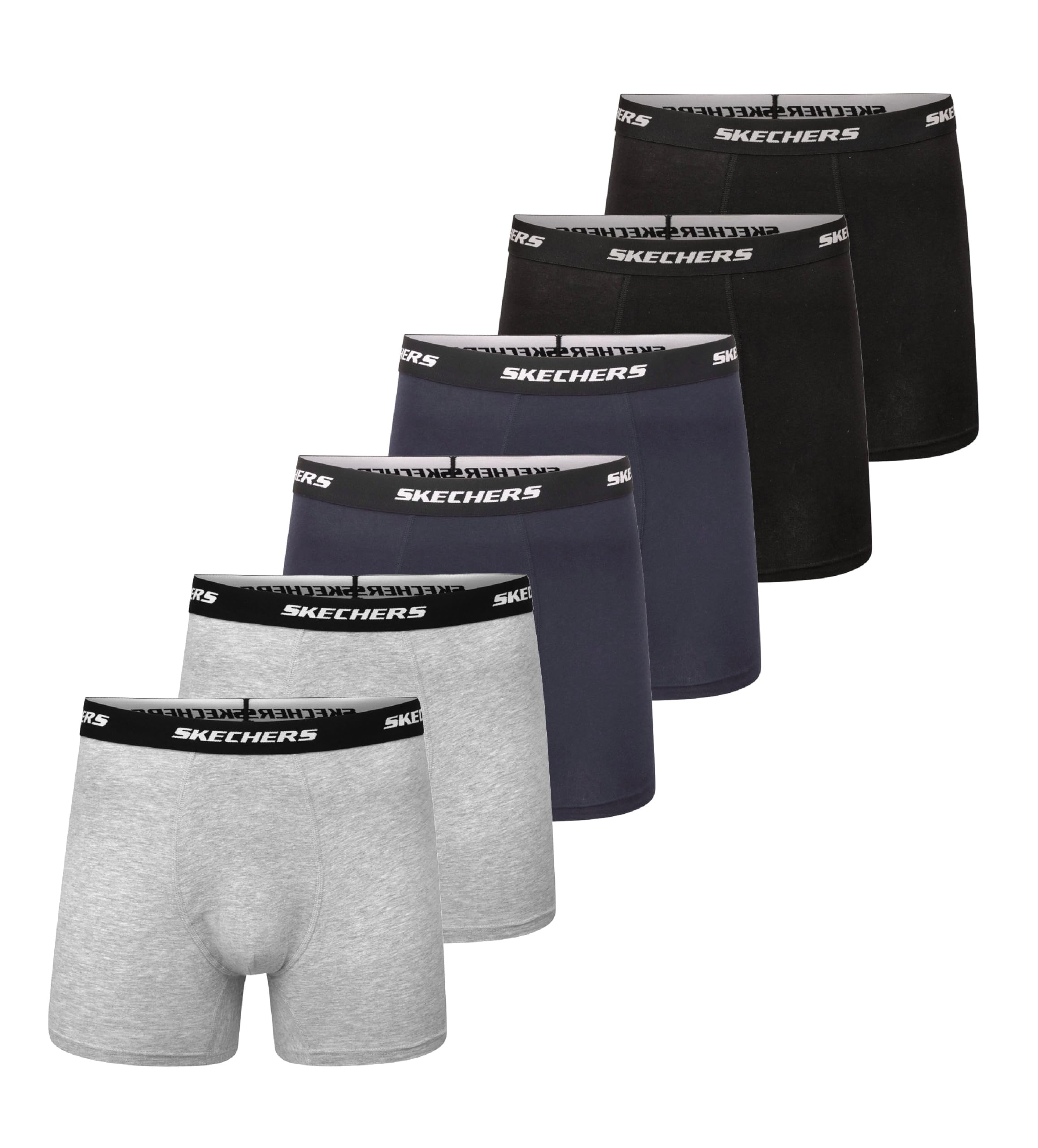 Skechers Men's Underwear Boxer Briefs 6-Pack, Contoured Pouch, Moisture Wicking, No Ride Comfort, Breathable Cotton