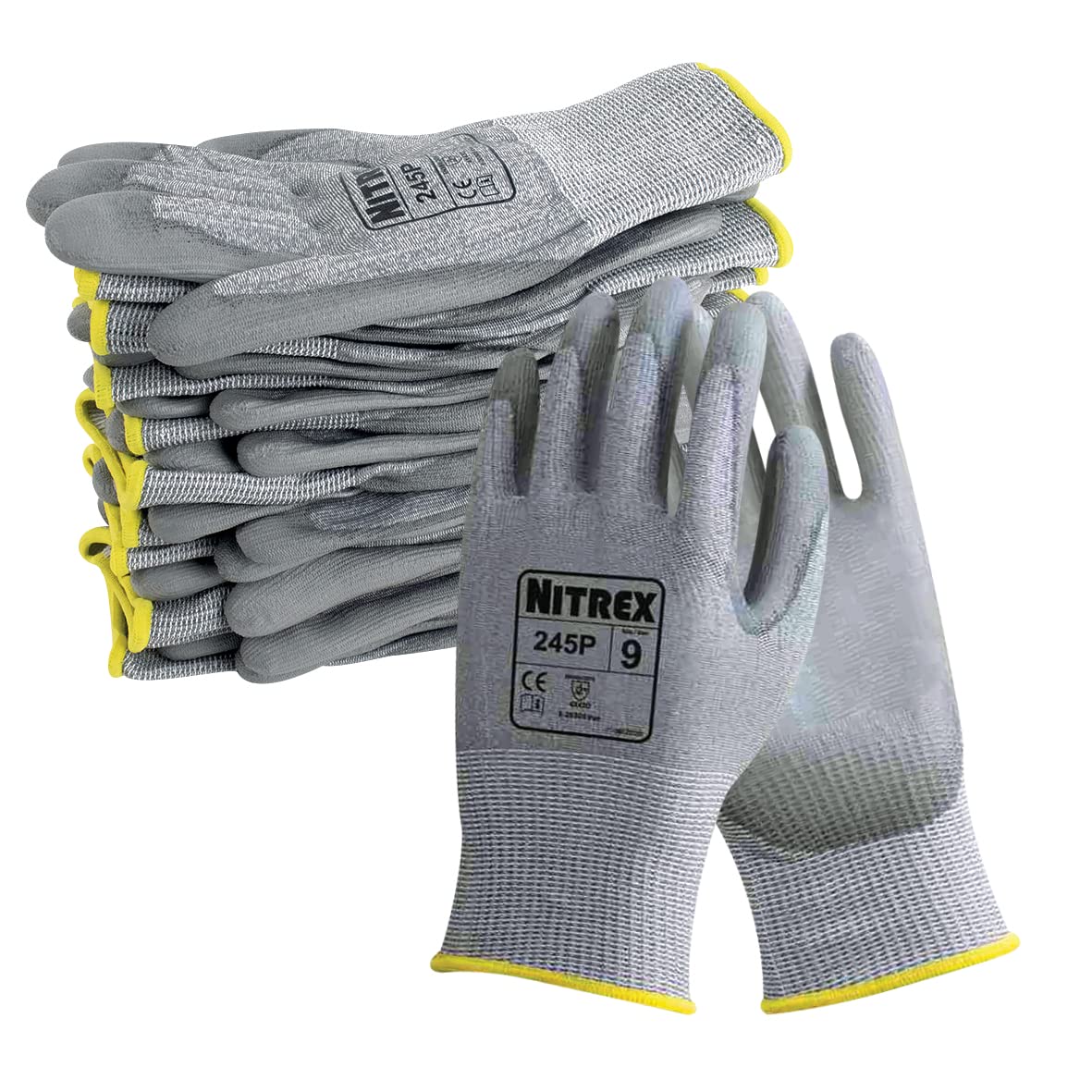 NITREX Unigloves 245P Guantes reutilizables resistentes al corte con tecnología Unigloves NitreGuard, revestimiento de palma de poliuretano, forro resistente al corte, en gris