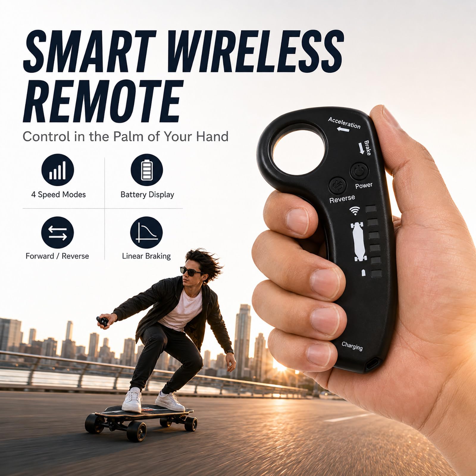 Skateboard Électrique avec Télécommande, Longboard Électrique Puissant, Jusqu’à 50 km/h, Bonne Capacité en Montée, pour Adultes et Débutants 13Mile