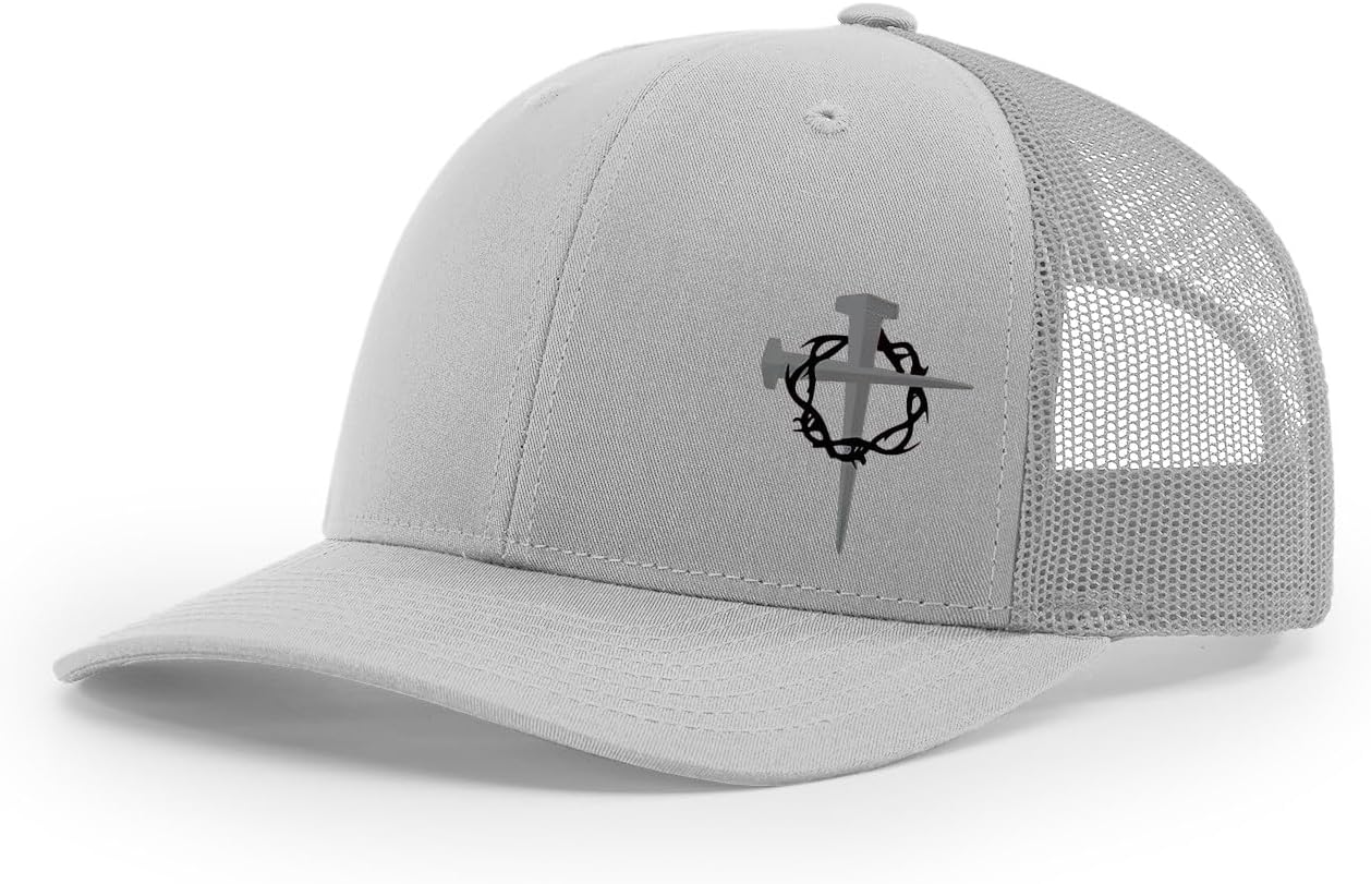 Men's Christian Cross Nails Crown of Thorns Jesus Embroidered Mesh Back Trucker Hat