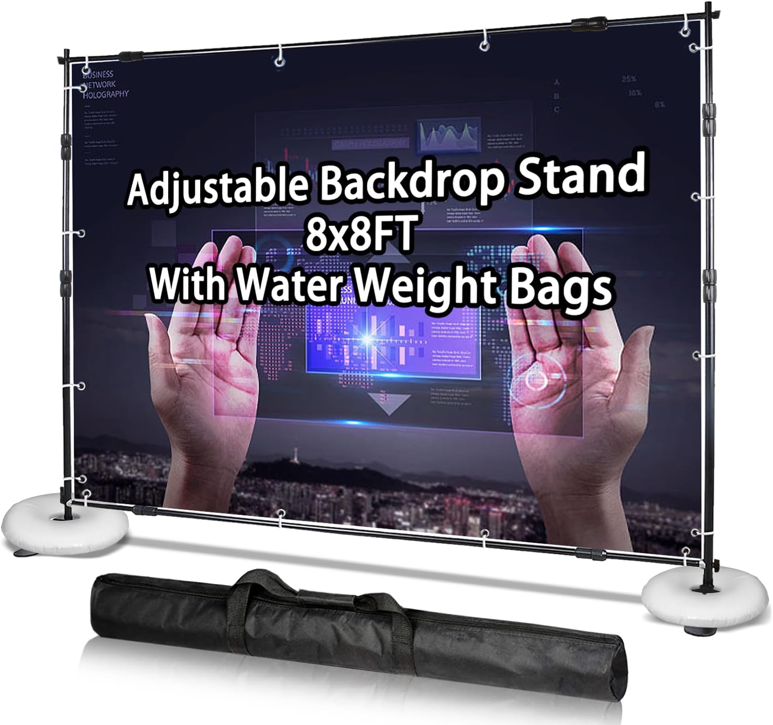 HooomyaiBackdrop Banner Stand 8 x 8 Ft Heavy Duty Adjustable Step and Repeat Stand Booth Banner with Carrying Bag for Parties, Trade Show, Photo Booth, Wall Exhibitor Background