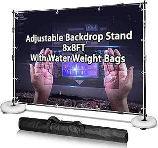 Hooomyai Backdrop Banner Stand 8x8Ft Adjustable Heavy Duty Telescopic Step and Repeat Stand with Carrying Bag & Water Weight Bags for Parties, Trade Show, Photo Booth, Wedding, Photography