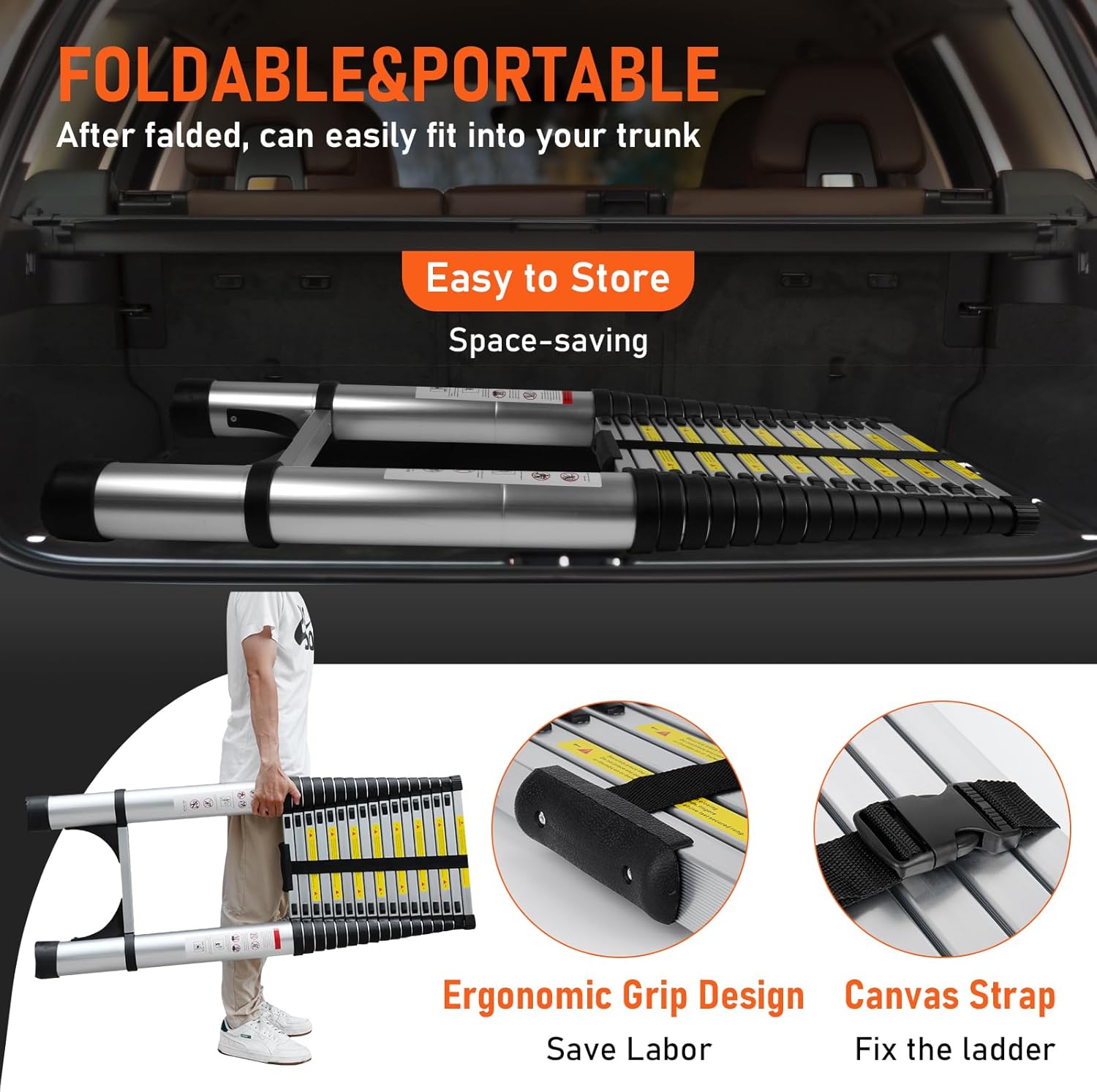 26.2FT Telescoping Aluminum Ladder - Lightweight, Heavy Duty 330lbs Capacity, Non-Slip Feet, Portable Folding, Multi-Purpose Collapsible for Home, RV, Attic, Outdoor Use