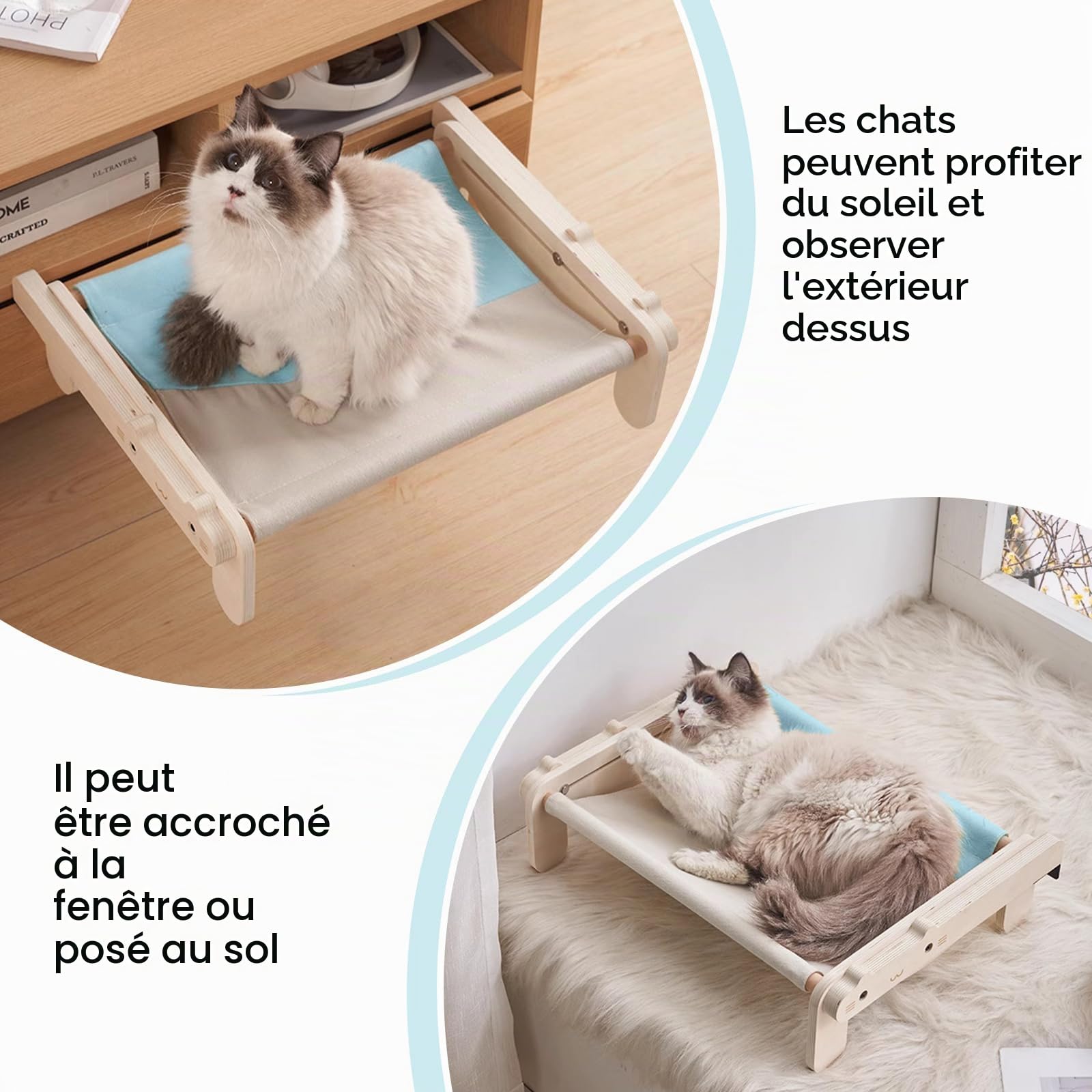 hamac Chat fenetre Bois perchoir Chat transat fenêtre,2in1 lit Chat Suspendu et lit de Chat pour 40lb Cat Hammock