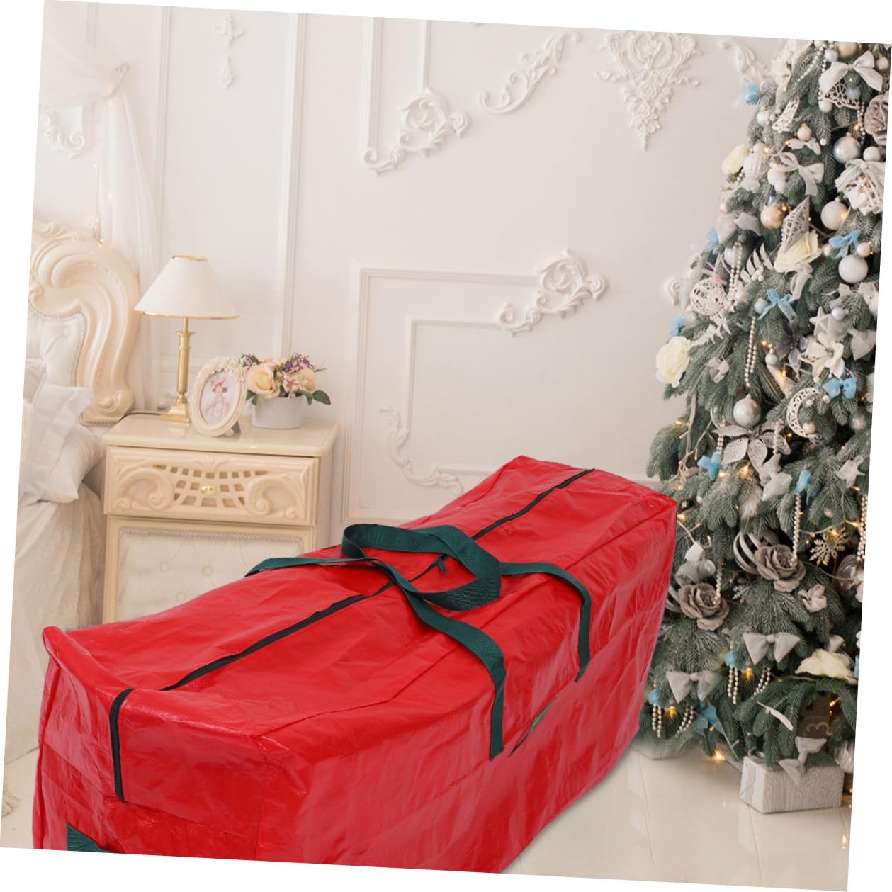Christmas Tree Storage Bag Large Zippered Holiday Organizer Red Waterproof Carry Handle Tote for Indoor Outdoor Tree Storage 135x34x68cm