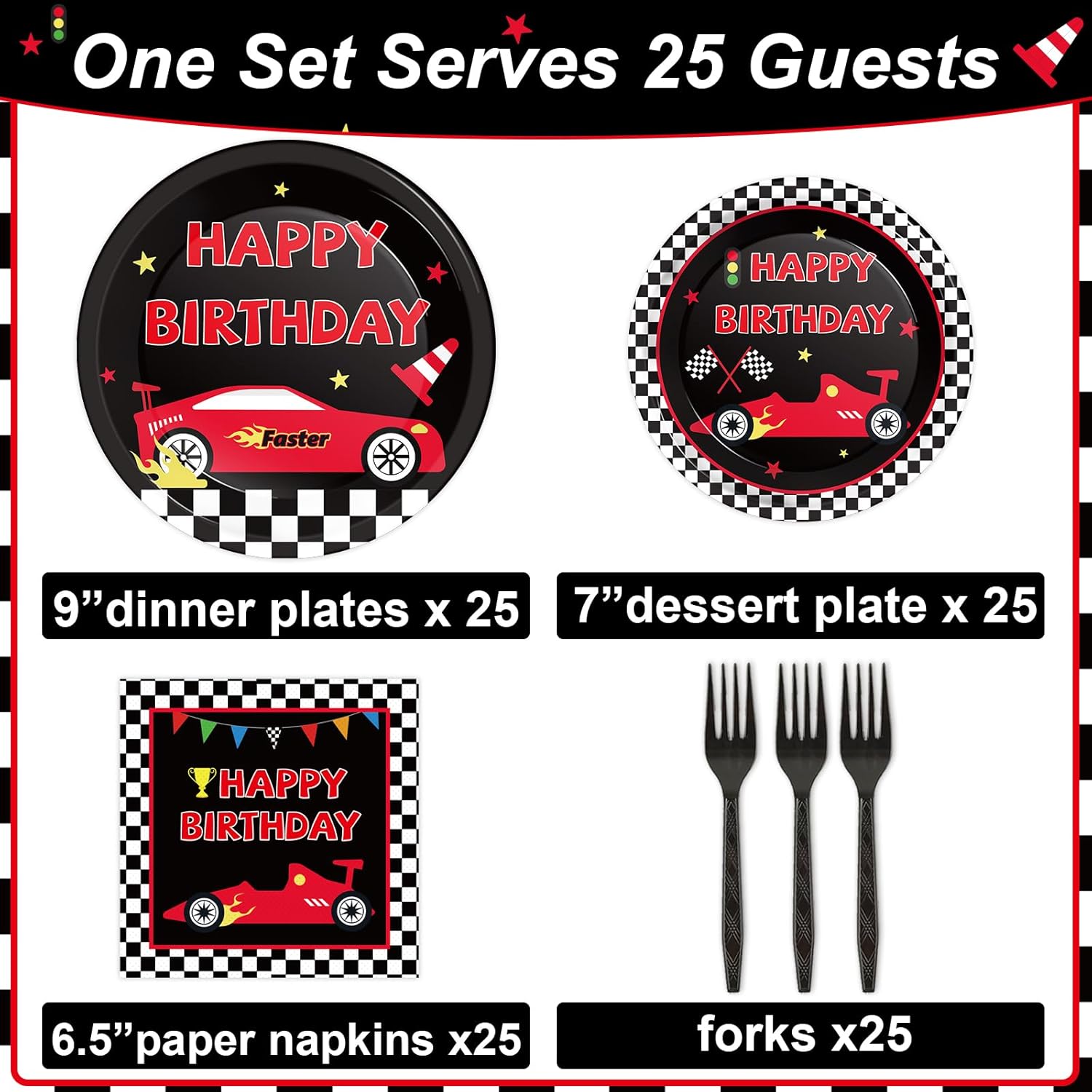100 Pcs Race Car Party Plates and Napkins Set Racing Car Birthday Party Decorations Racing Party Supplies Race Car Tableware Racing Themed Party Favors for Birthday Party Decorations Serves 25 - Image 2