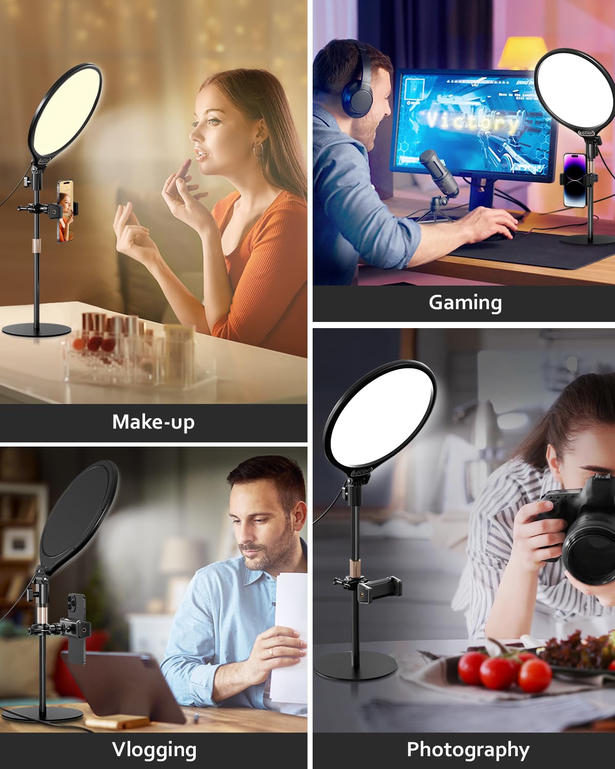 Aureday 12'' Selfie Ring Light with Tripod Stand and Phone Holder, LED Lighting with Phone Stand for Video Recording, Compatible with Cell Phone, Cameras and webcams