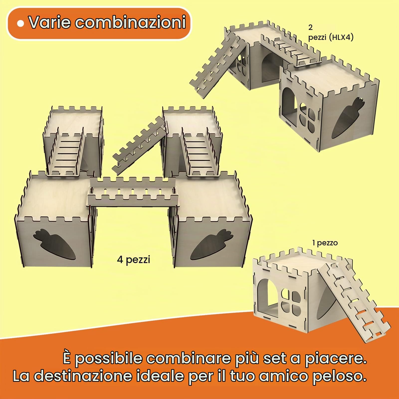HIIMALEX Habitat extra large e robusto castello per conigli al chiuso con scale, bordi rotondi, habitat staccabili per conigli, ricci, porcellini d'India, cincillà, criceti, gerbilli