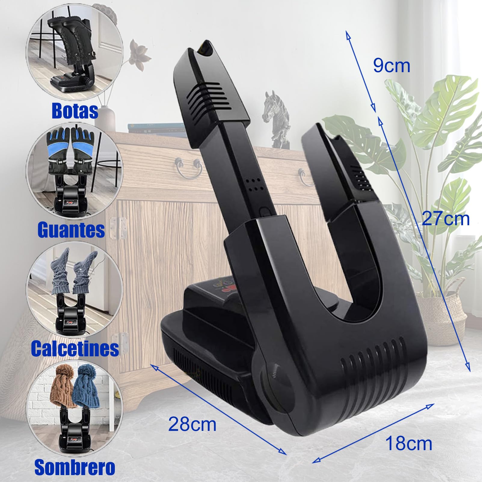 Secador de botas y zapatos, secador de guantes, estante ajustable portátil, temporizador, diseño plegable, secado rápido para zapatos, guantes, sombreros, calcetines Secador de botas y zapatos